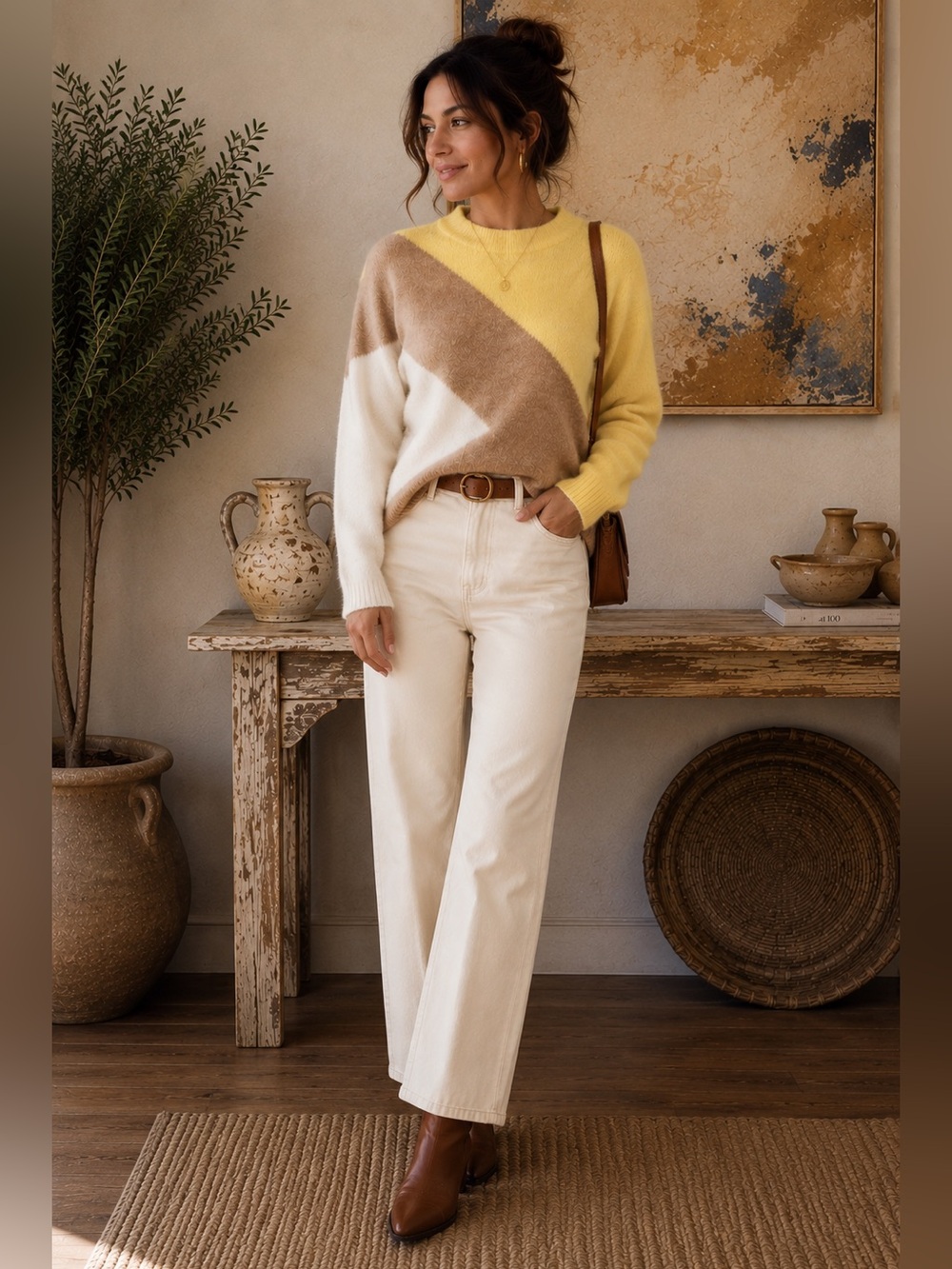 Olsen Soft Luxe Colorblock Sweater | Alpaca & Wool Blend | Size Medium